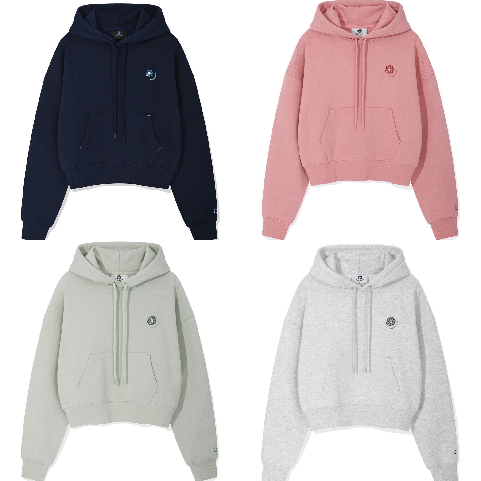 【30/8截單！限時優惠預訂】韓國 WHAT IT ISN'T WOMEN FLORY WAPPEN CROP HOODIE（4色）
