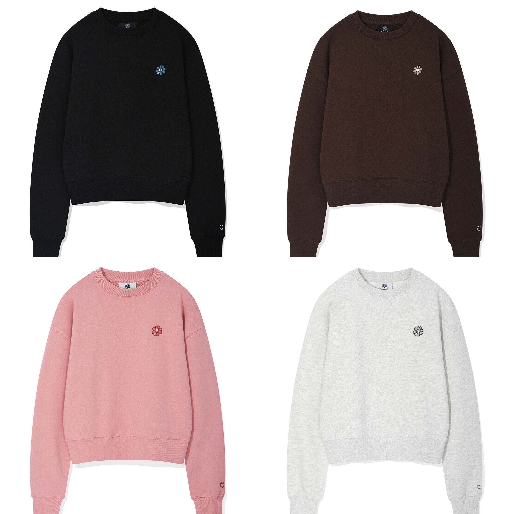 【30/8截單！限時優惠預訂】韓國 WHAT IT ISN'T WOMEN FLORY WAPPEN CROP SWEATSHIRT（4色）