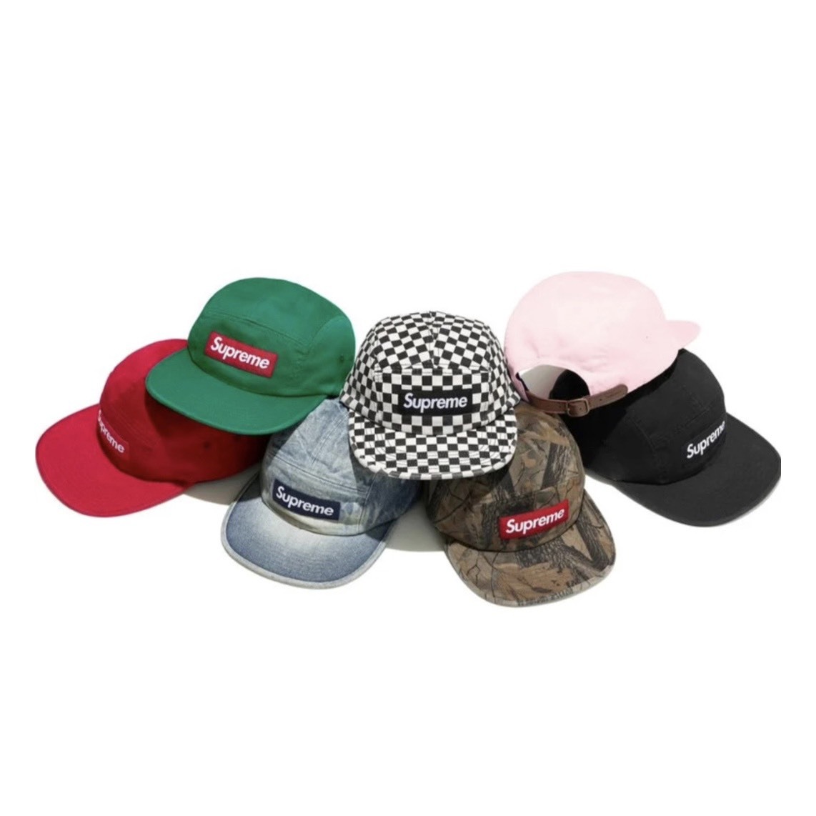 -(B05)-SURPEME WASHED CHINO TWILL CAMP CAP FW26 BOX LOGO BOGO 五分割帽 黑色/藍色/格紋/紅色/粉色/綠色/落葉-FW26H55