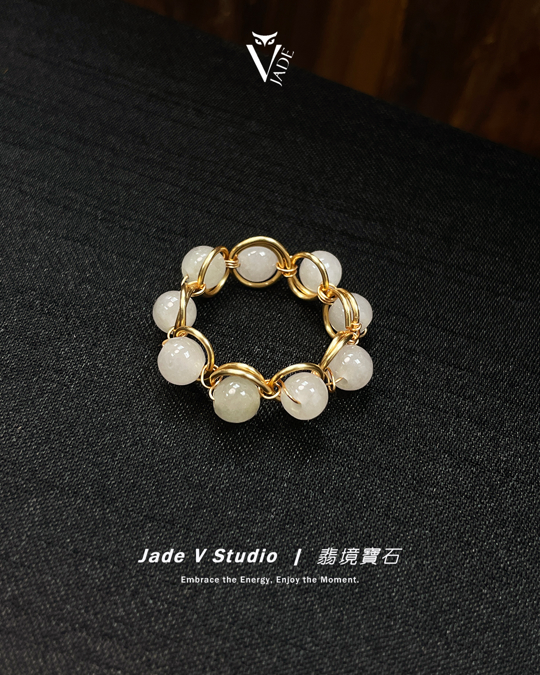 【JadeV｜翡境寶石】設計款｜黎小姐手作 § 白翡⌖翡翠⌖銅線編織 戒指