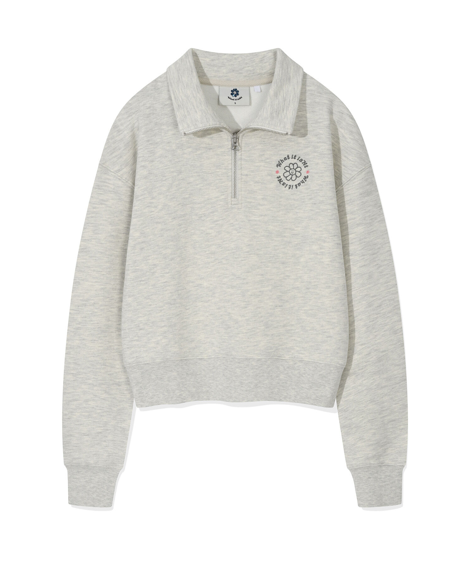 【優惠現貨】韓國 WHAT IT ISN'T WOMEN FLORY HALF ZIP-UP SWEATSHIRT（3色）