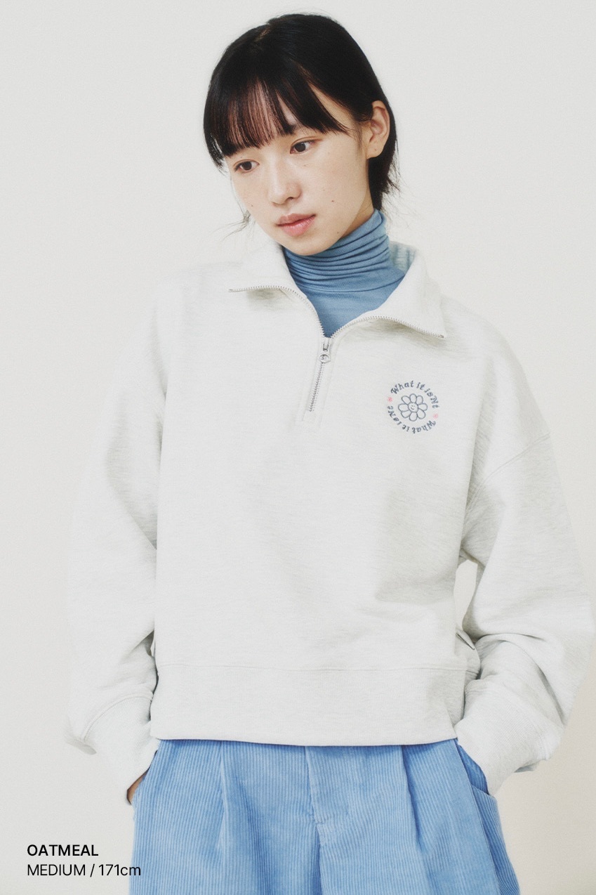 【30/8截單！限時優惠預訂】韓國 WHAT IT ISN'T WOMEN FLORY HALF ZIP-UP SWEATSHIRT（3色）