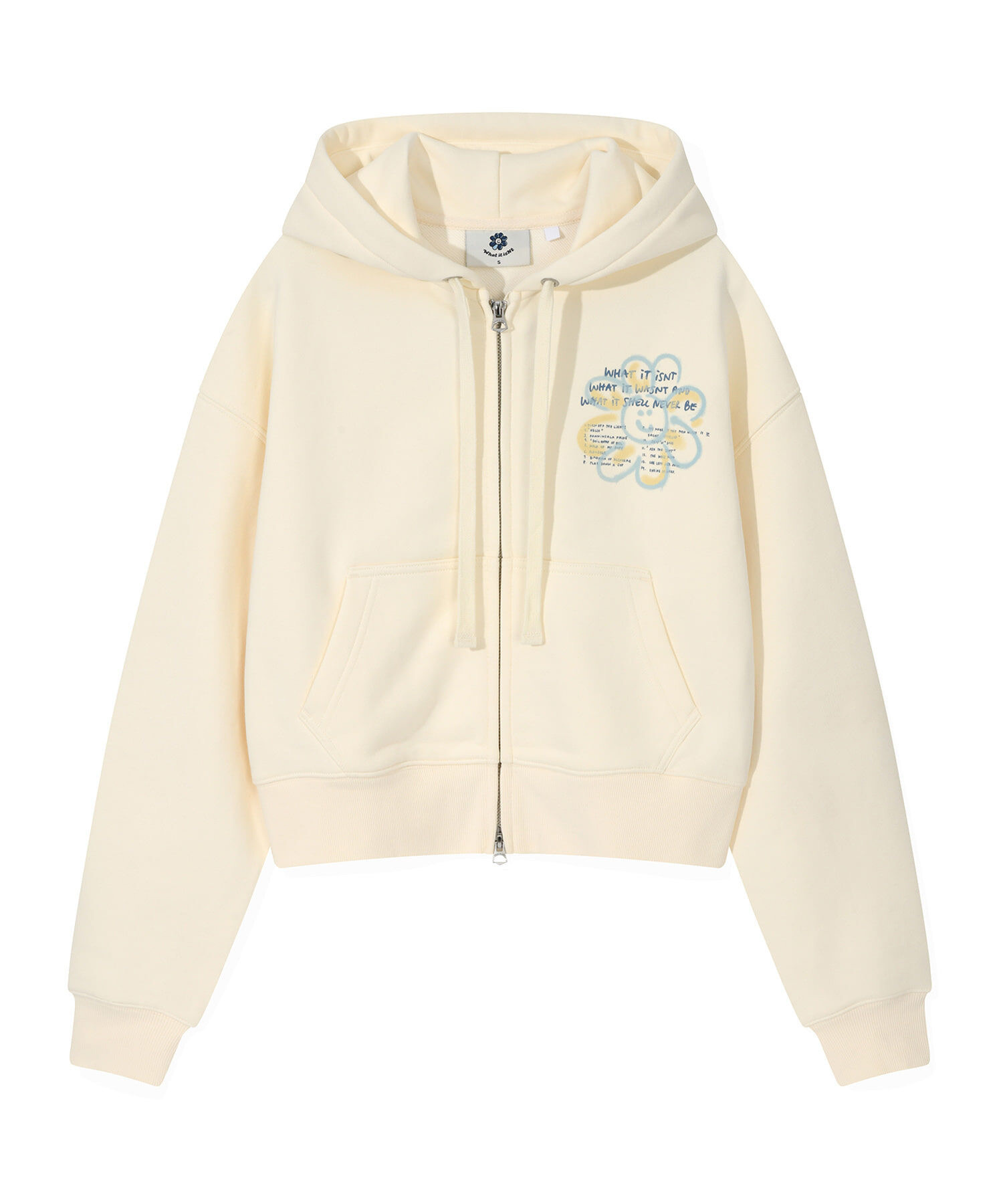 【隨時截單！限時優惠預訂】韓國 WHAT IT ISN'T WOMEN FLORY GRAPHIC CROP ZIP-UP HOODIE（3色）