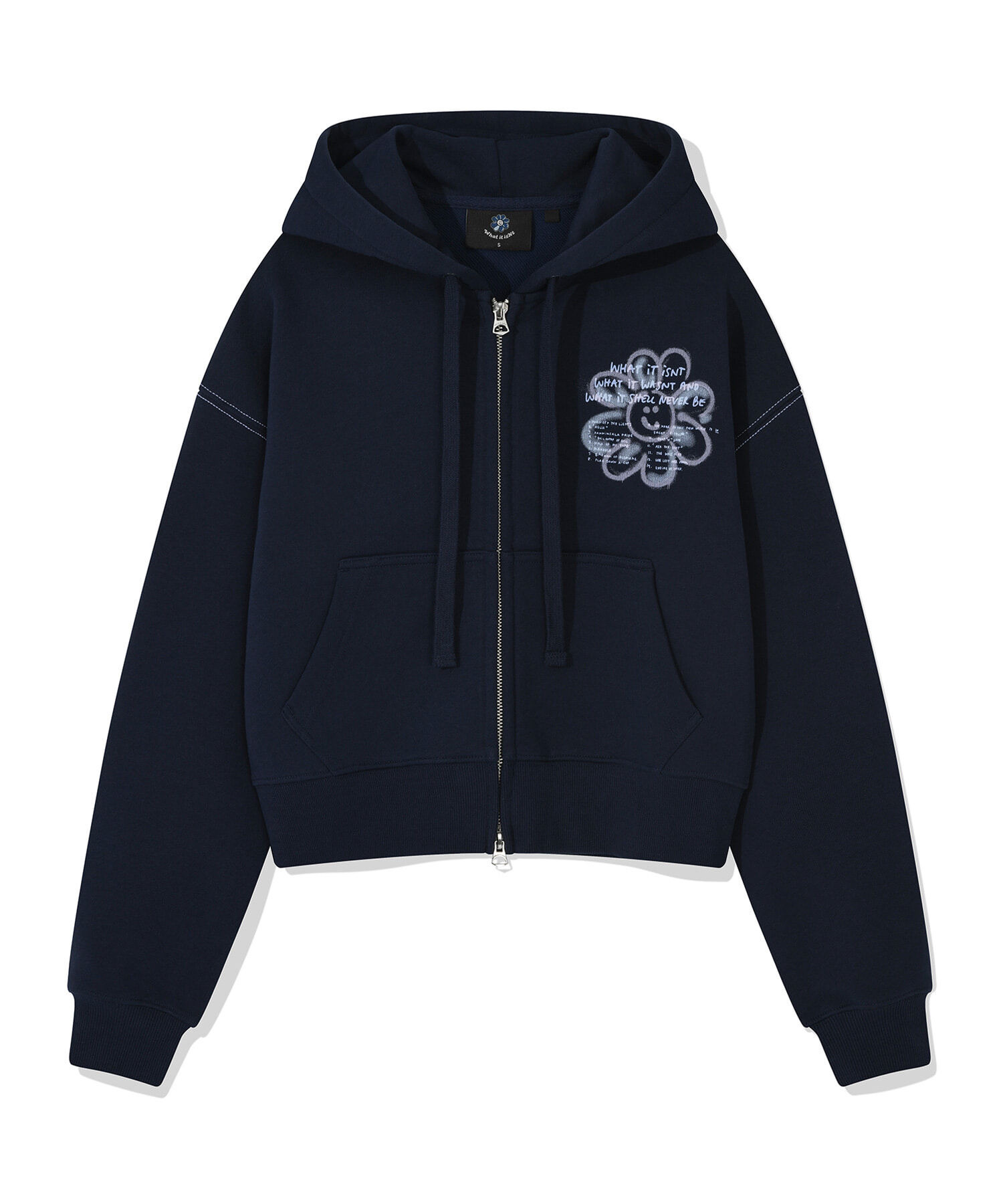 【30/8截單！限時優惠預訂】韓國 WHAT IT ISN'T WOMEN FLORY GRAPHIC CROP ZIP-UP HOODIE（3色）