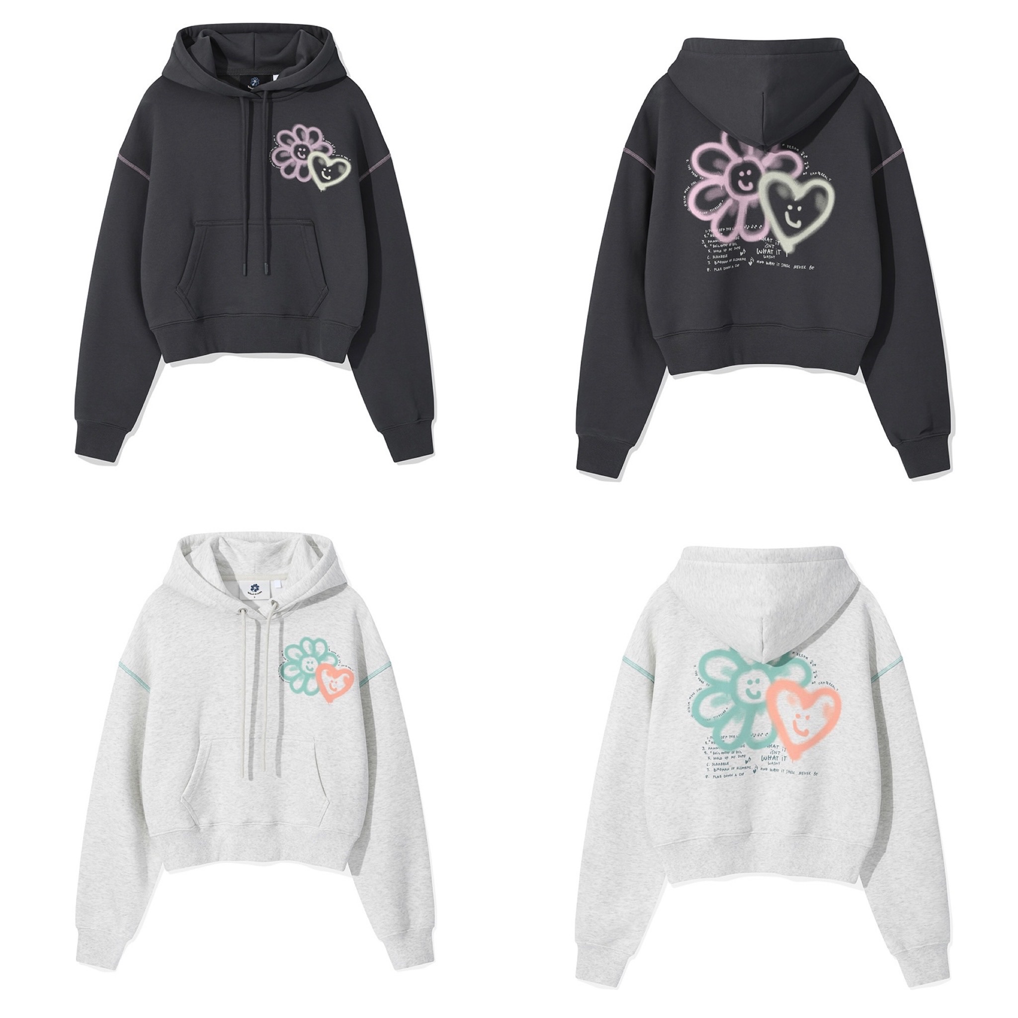 【30/8截單！限時優惠預訂】韓國 WHAT IT ISN'T WOMEN FLORY LOVE GRAPHIC CROP HOODIE（2色）