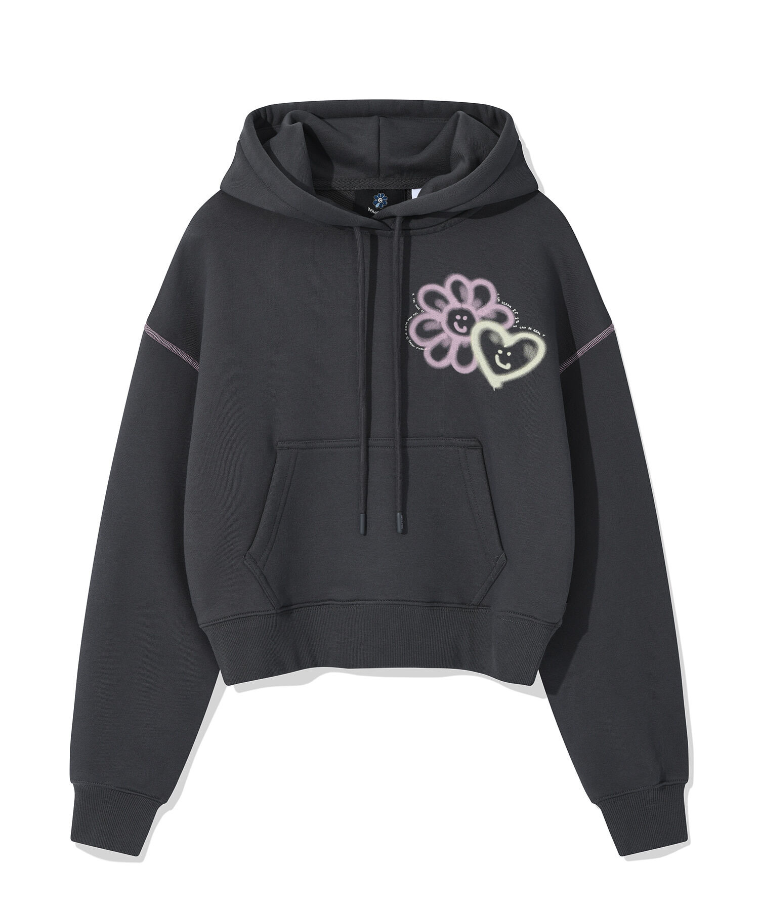 【30/8截單！限時優惠預訂】韓國 WHAT IT ISN'T WOMEN FLORY LOVE GRAPHIC CROP HOODIE（2色）