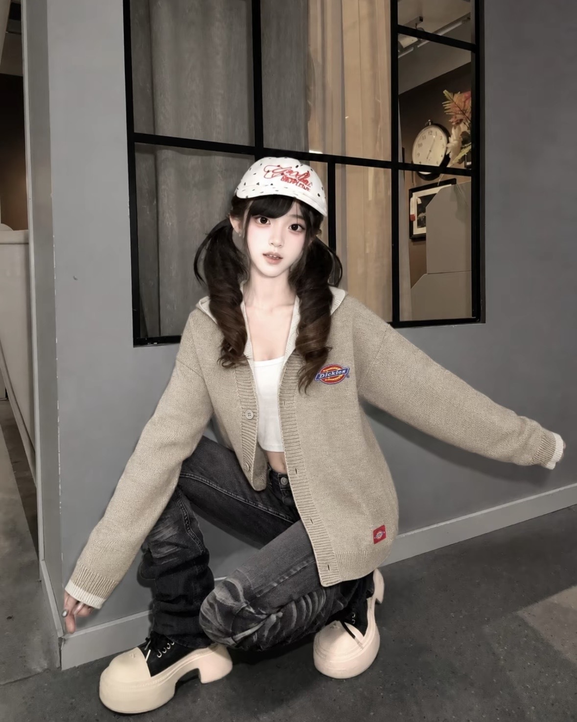 Dickies 美式 復古 拼接 撞色 連帽針織外套