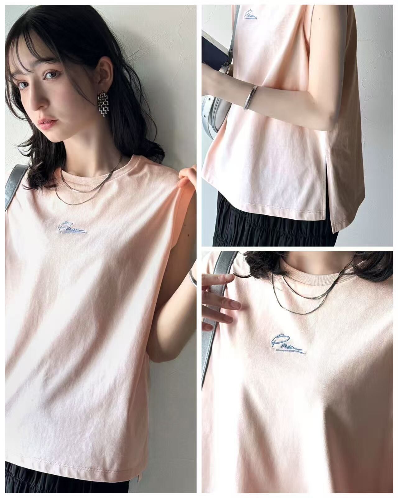 【預購】JM082416 Classicalelf 胸前草書刺繡無袖上衣