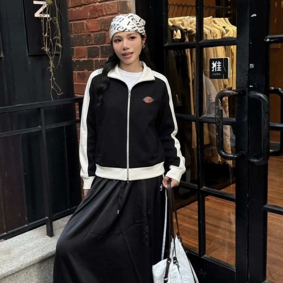 『預購商品』Dickies 美式復古插肩撞色立領刺繡Logo拉鍊外套 DKU263NKJDY1