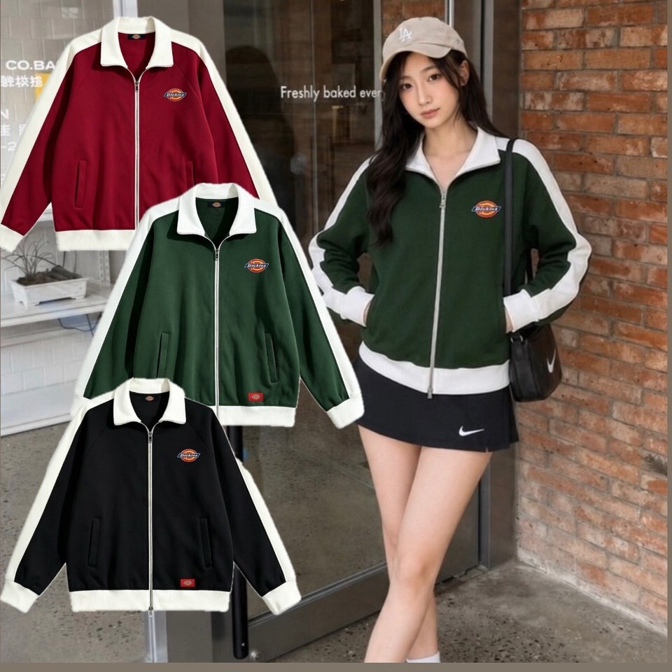『預購商品』Dickies 美式復古插肩撞色立領刺繡Logo拉鍊外套 DKU263NKJDY1
