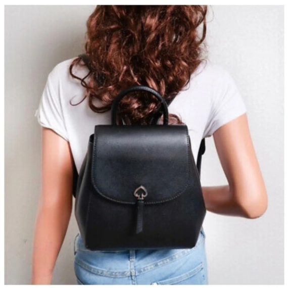 包郵優惠 Kate Spade Adel Medium Flap Backpack in Black Leather Style #2608