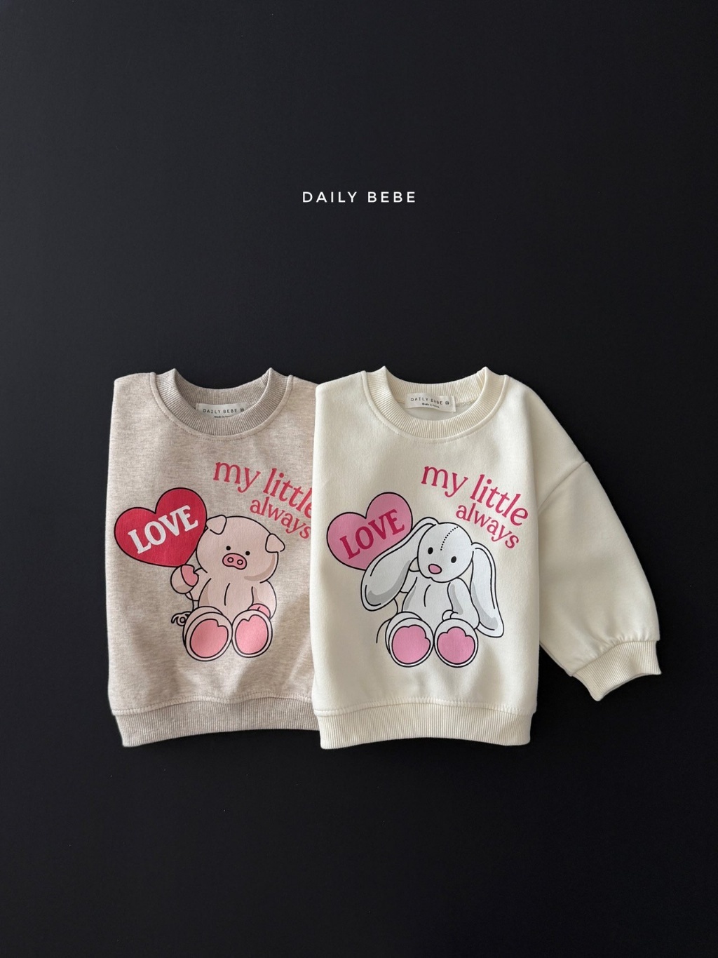 正韓秋Daily Bebe 兩色豬豬兔兔愛心上衣