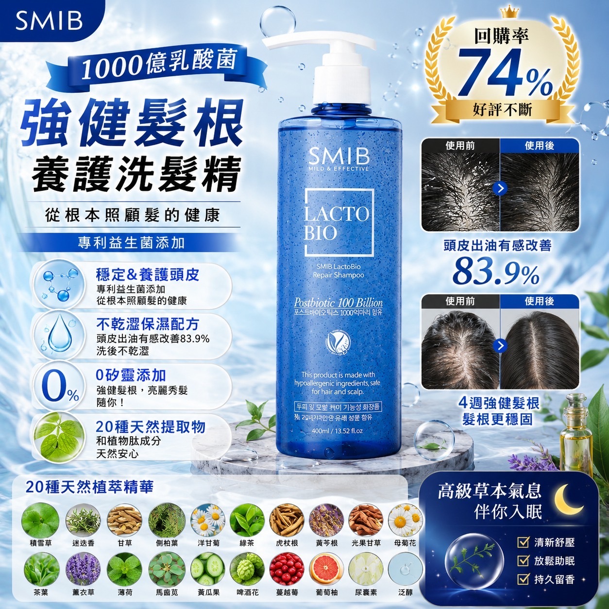 韓國SMIB LACTO BIO強健髮根養護洗髮精400ml
