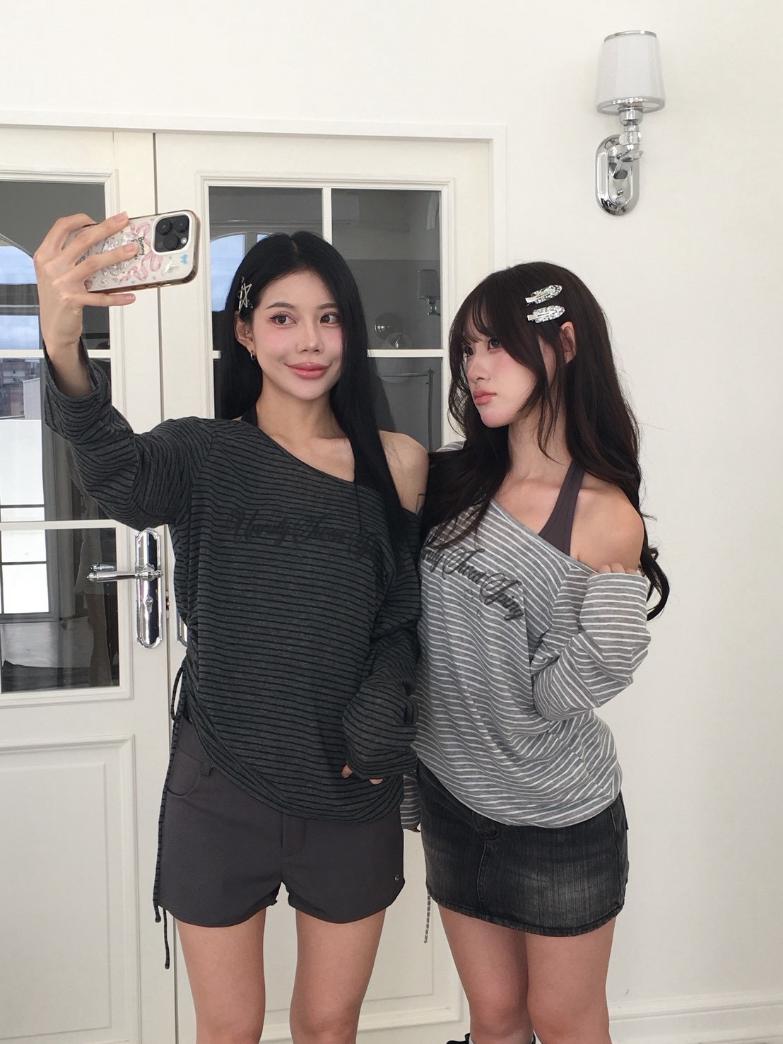 細條紋霧感薄長t+背心