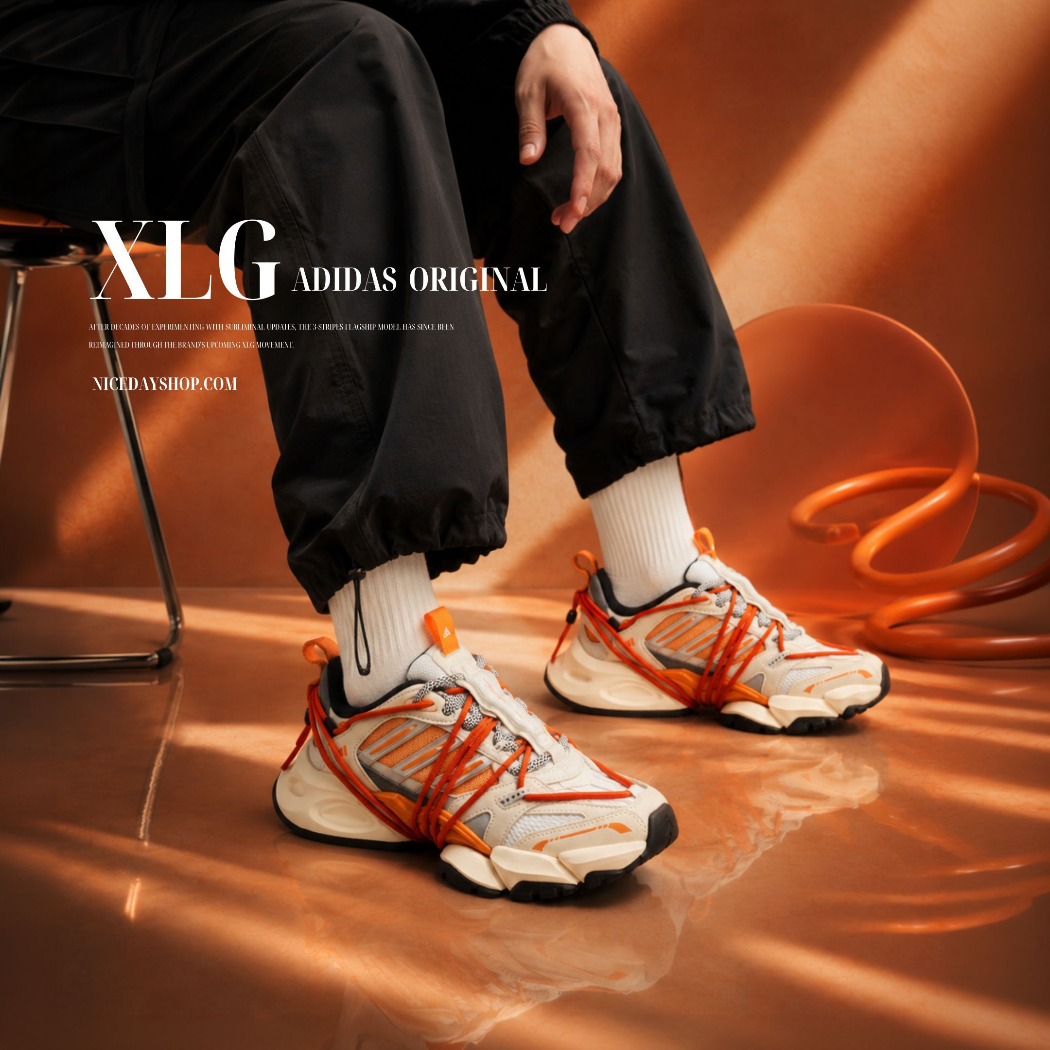 NICEDAY 代購 Adidas XLG RUNNER DELUXE 機甲鞋 巴黎世家 橘 白 白橘色 鞋帶 LA7036