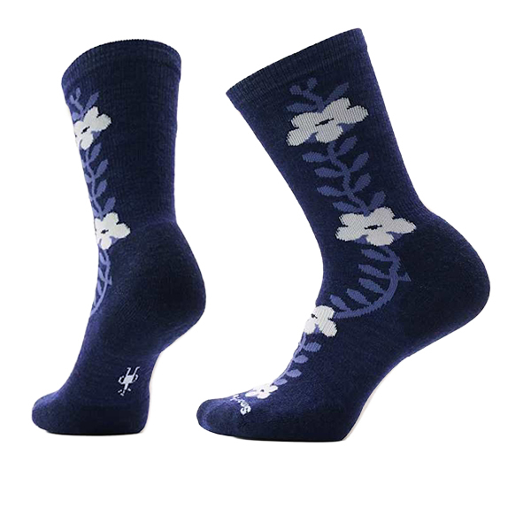 【Smartwool】女日著中長襪-藤蔓花園 深海軍藍、米白 / SW003160