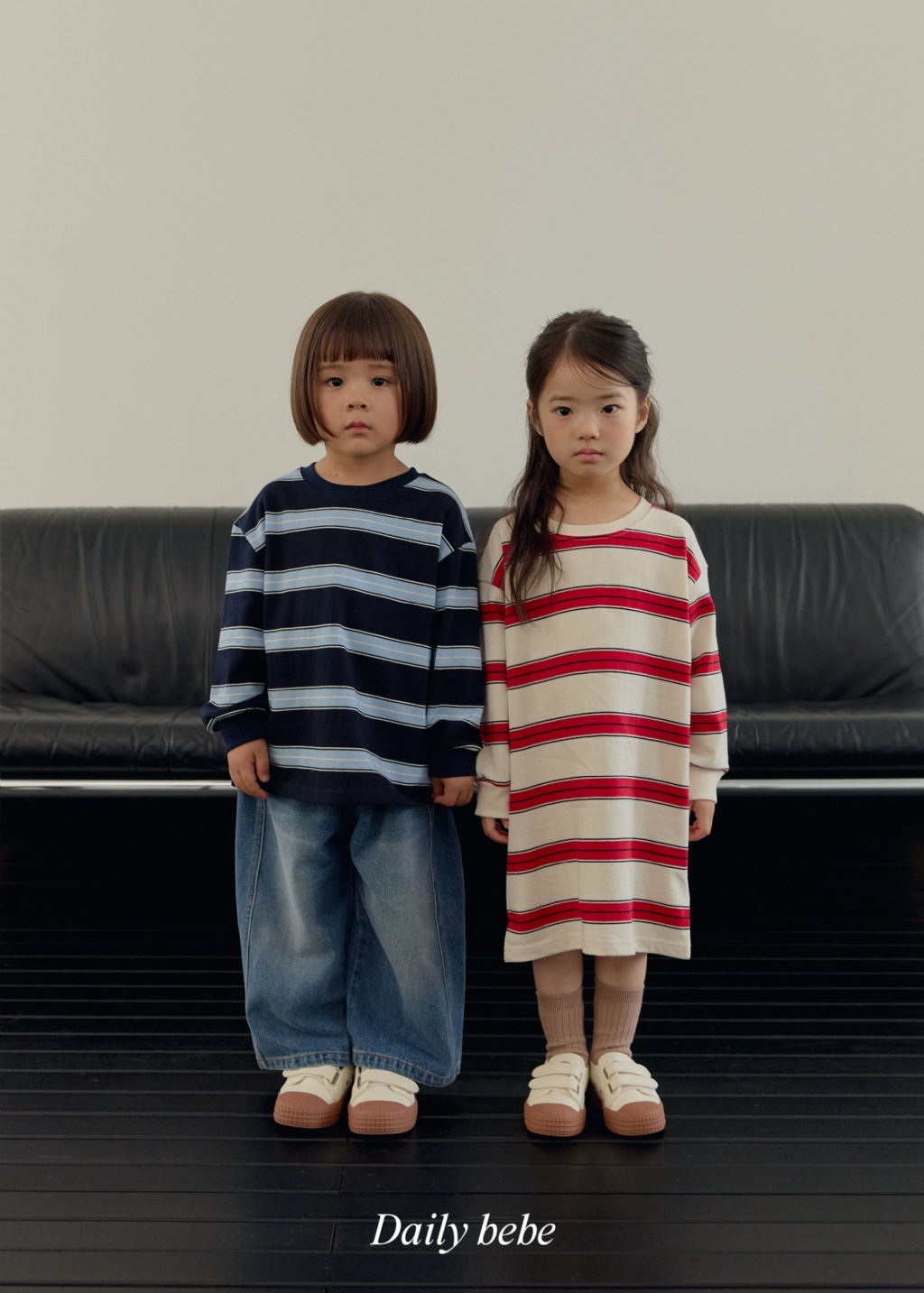 正韓秋Daily Bebe 兩色日常無印條紋洋裝