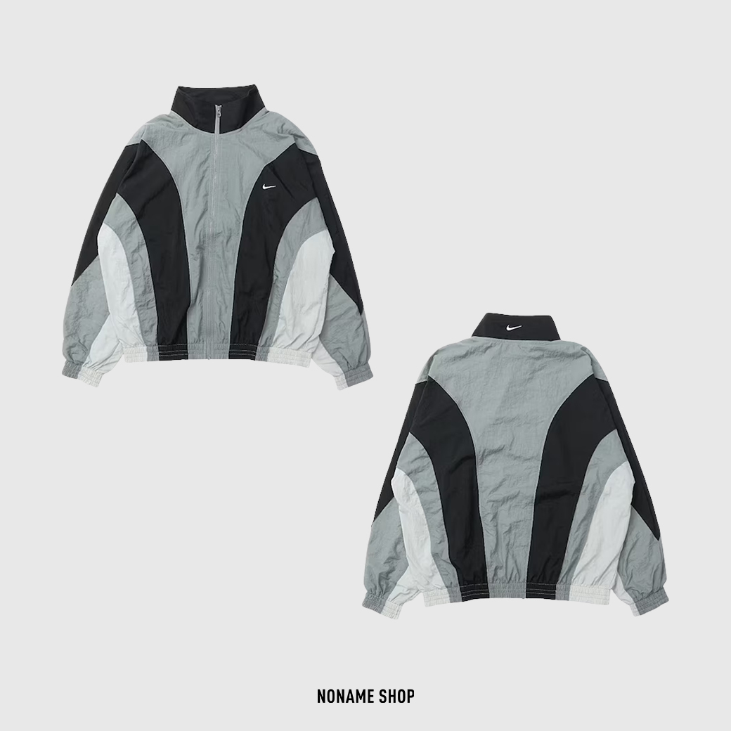 NIKE DRI-FIT 梭織 網眼 撞色 拼接 復古 立領 外套 黑灰 (男款)