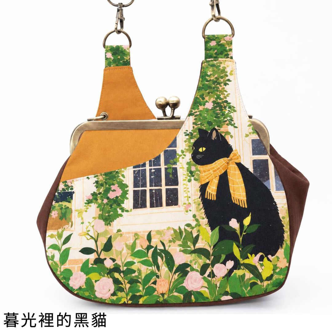 口金肩背斜背包-貓咪的玫瑰花園【成品包】