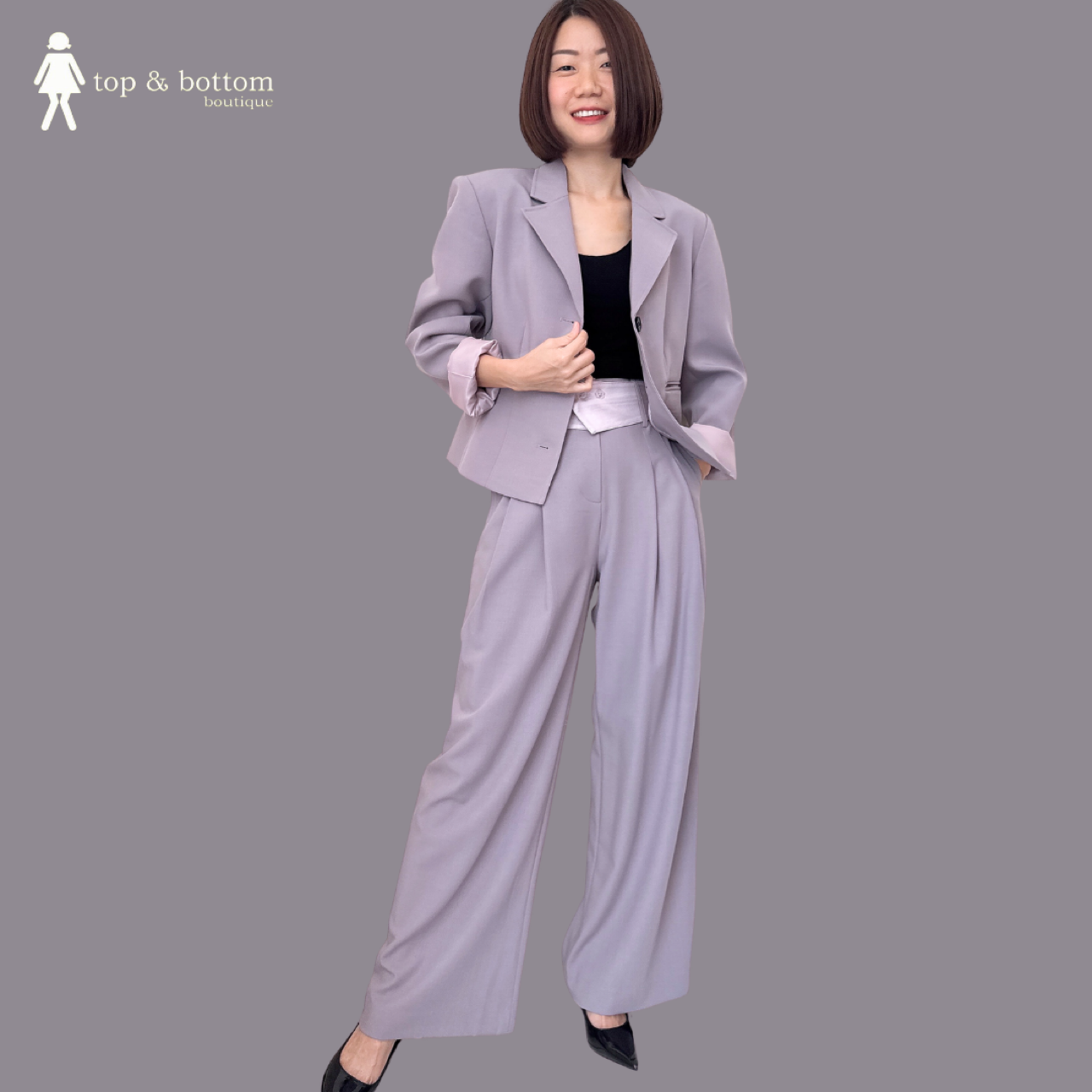 SOLID WIDE LEG TROUSER WITH REMOVABLE BELT PANEL