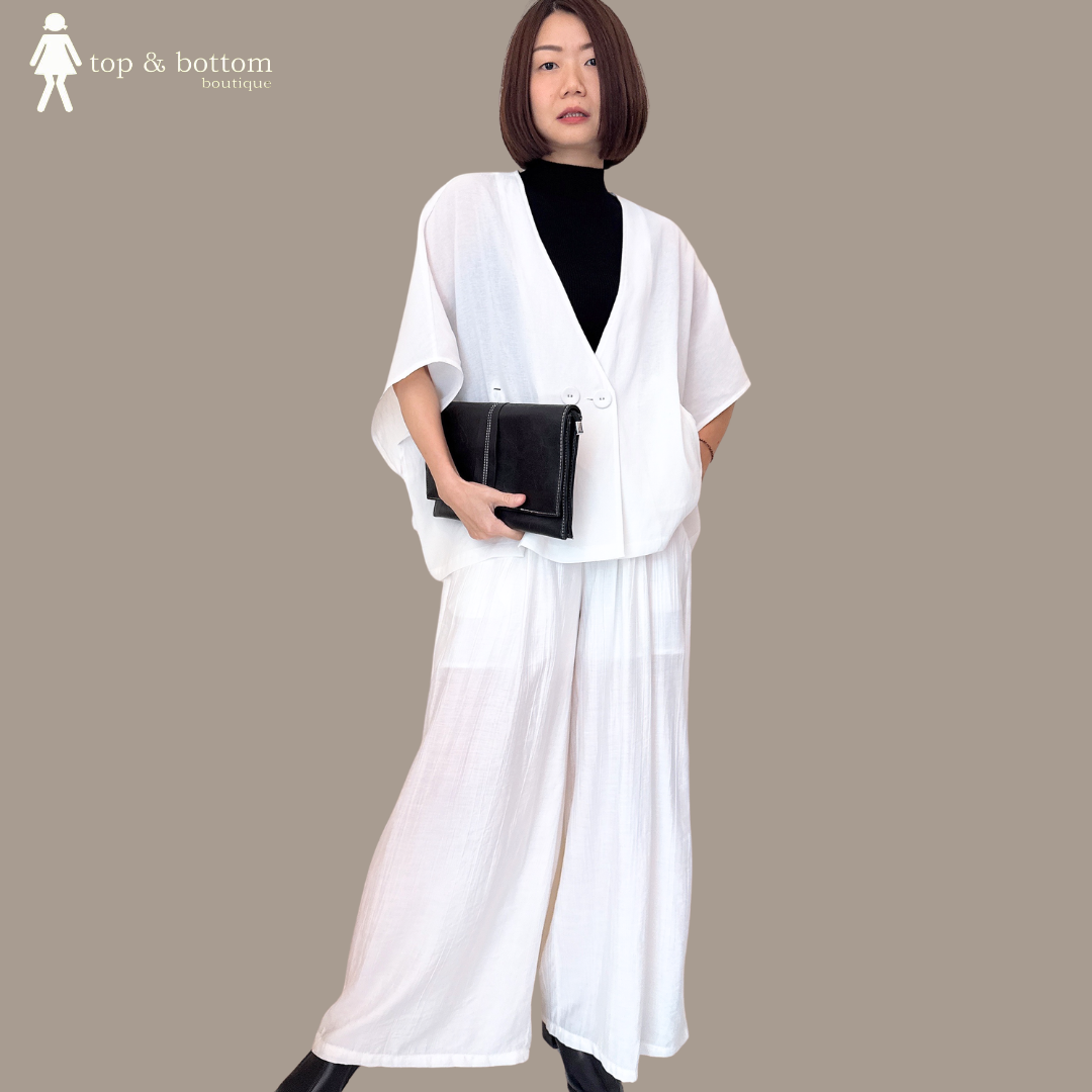 ELASTIC WAISTED BUTTON FRONT LONG PANT