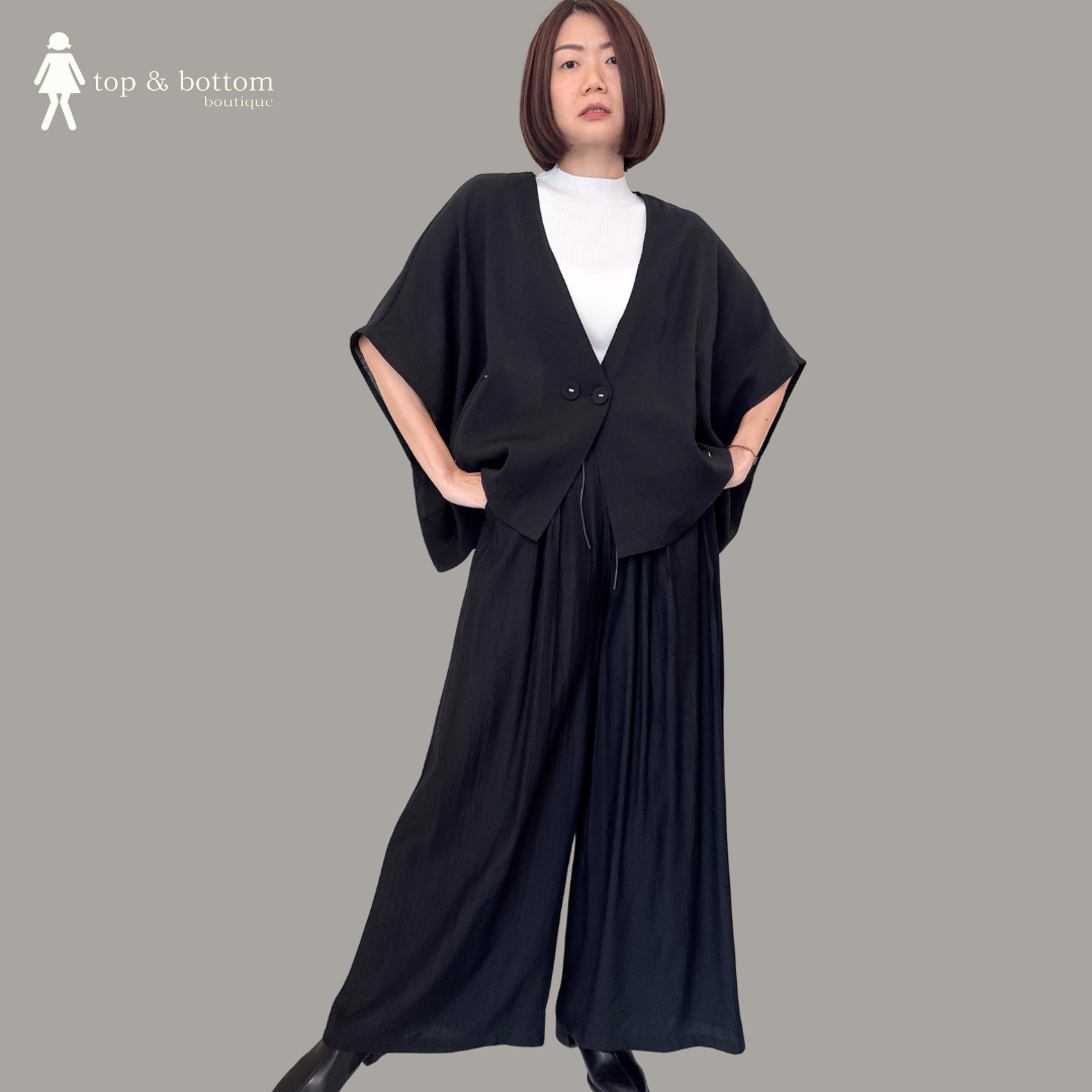 ELASTIC WAISTED BUTTON FRONT LONG PANT