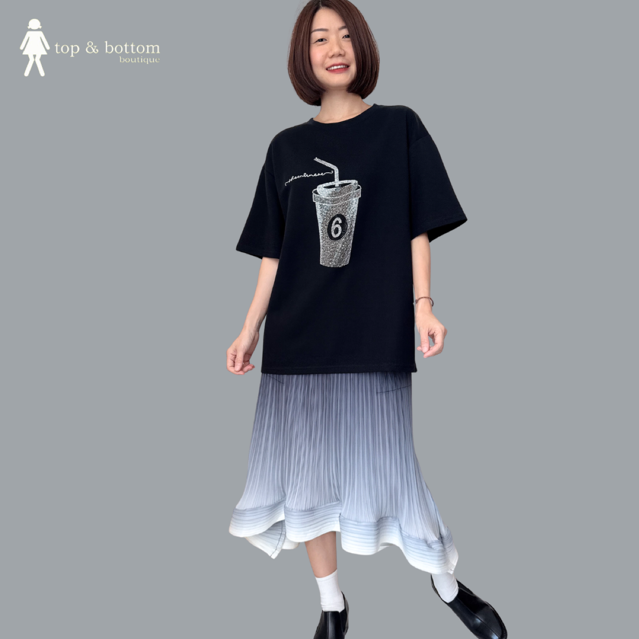 SLEEVELESS PLEATED FADING TONE BLOUSE & SKIRT SET SUIT (2PCS)