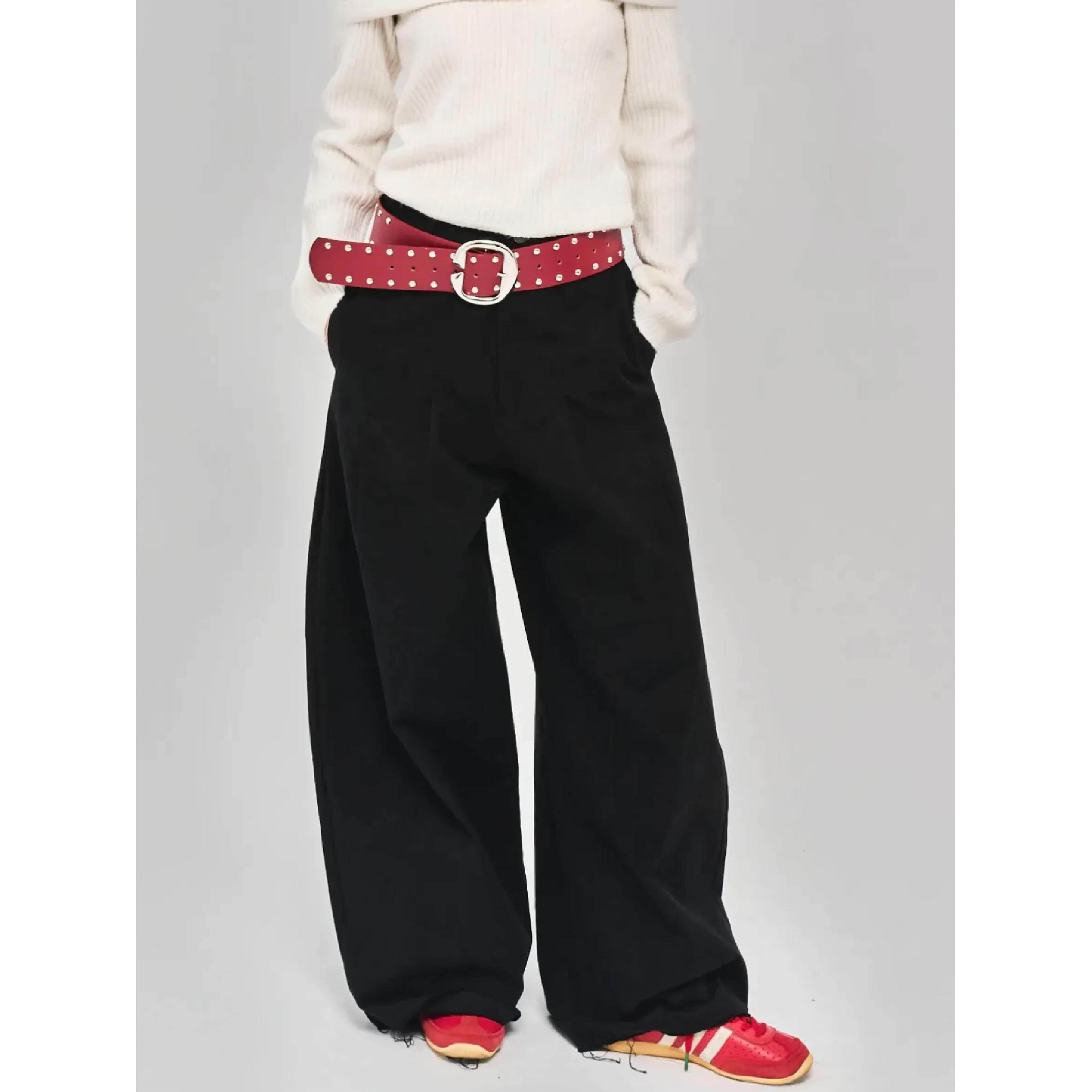 ALEE OASIS Wide-Leg Pleated Raw-Edge Trousers