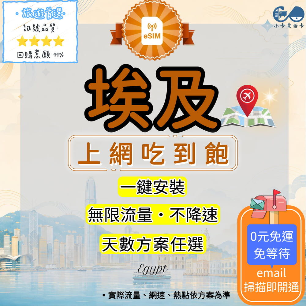 【eSIM】埃及網卡全方案｜吃到飽·每日型·總量型·彈性方案選擇〈快速啟用、免運即時開通、天數客制化〉