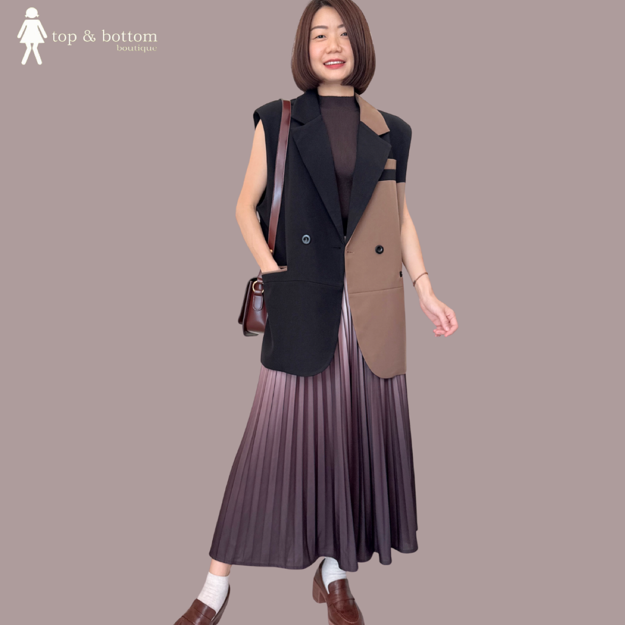 SLEEVELESS TWO TONE OVERSIZE VEST