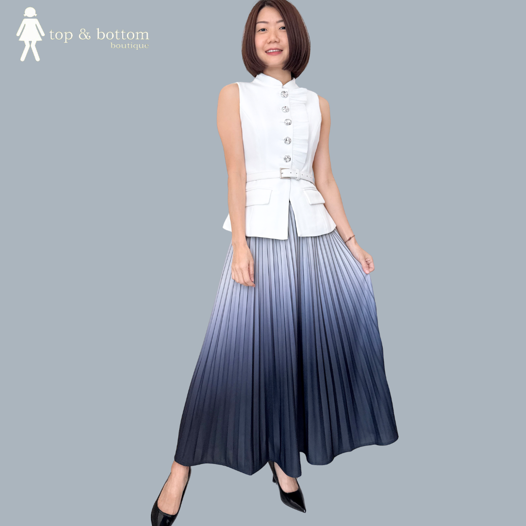 ELASTIC WAISTED FADING TONE PLEATED SKIRT