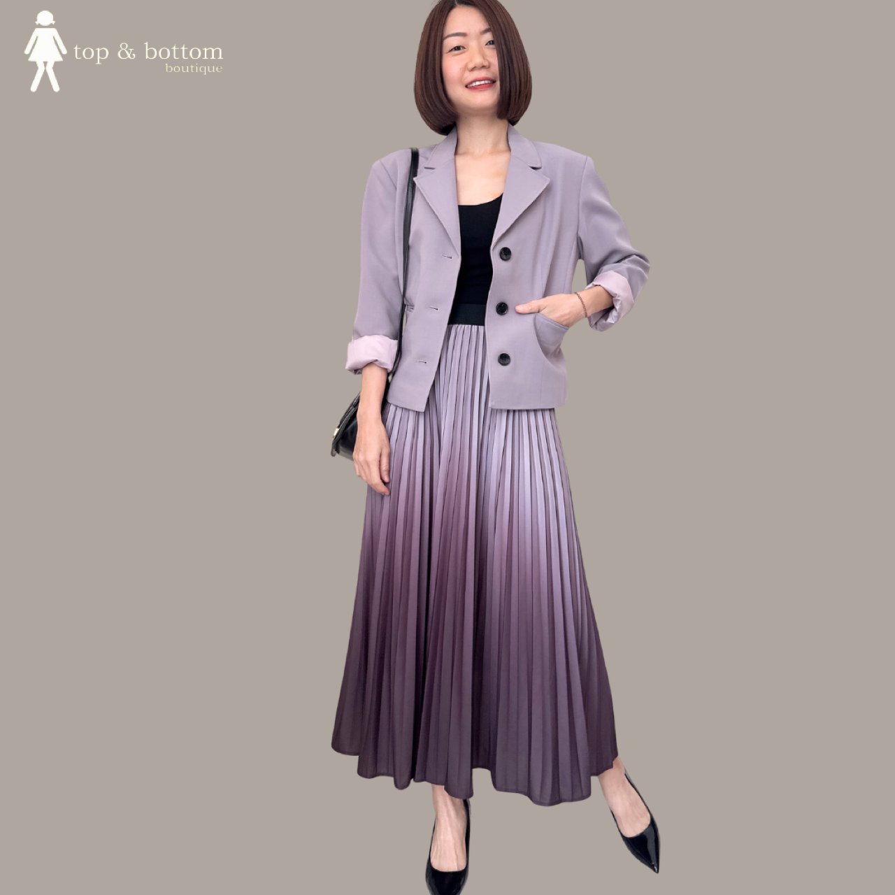 ELASTIC WAISTED FADING TONE PLEATED SKIRT