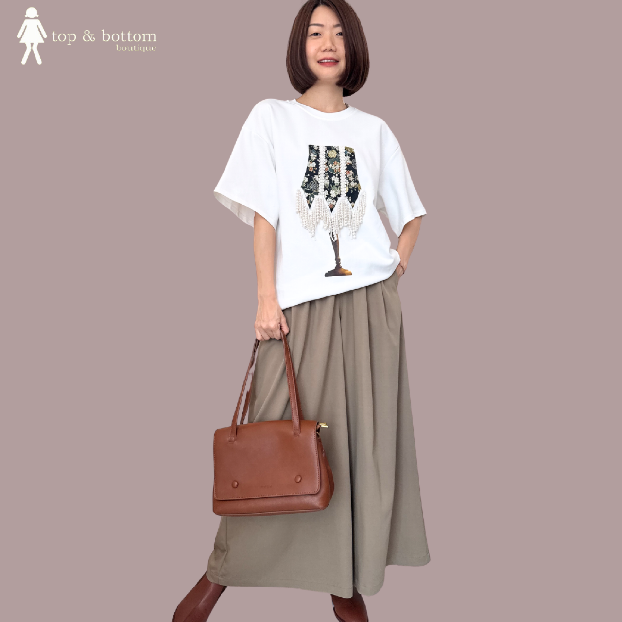 SHORT SLEEVE 3D PEARL DETAILED LAMP LONG TEE
