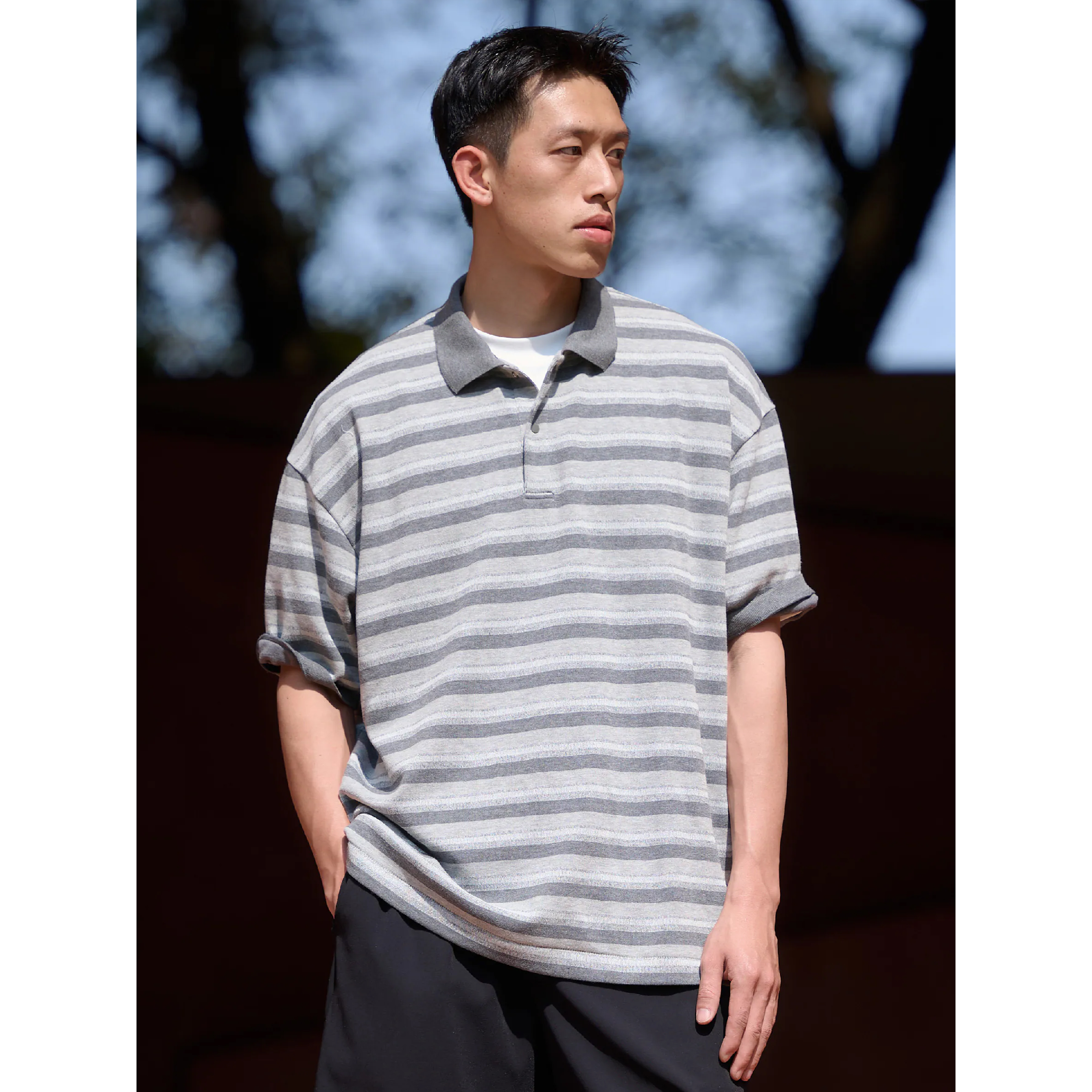 BOHRHOO Stripe Polo Shirts 寬版 條紋Polo衫 [BH1147]