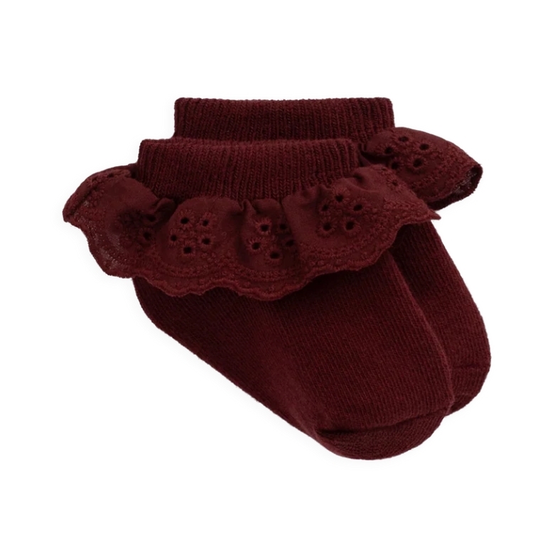 （預購）JAMIEKAY 荷葉邊短襪 Frill Ankle Sock - Burgundy