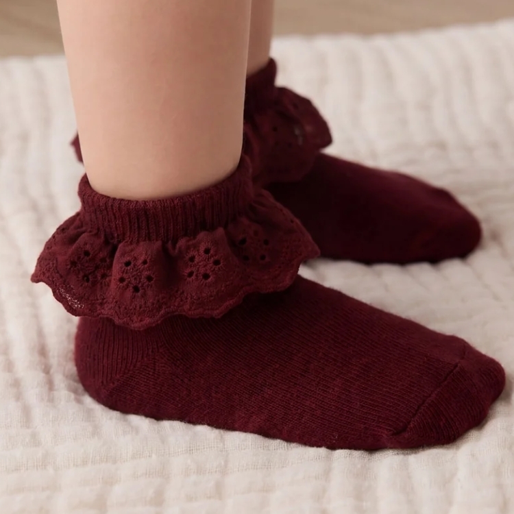 （預購）JAMIEKAY 荷葉邊短襪 Frill Ankle Sock - Burgundy