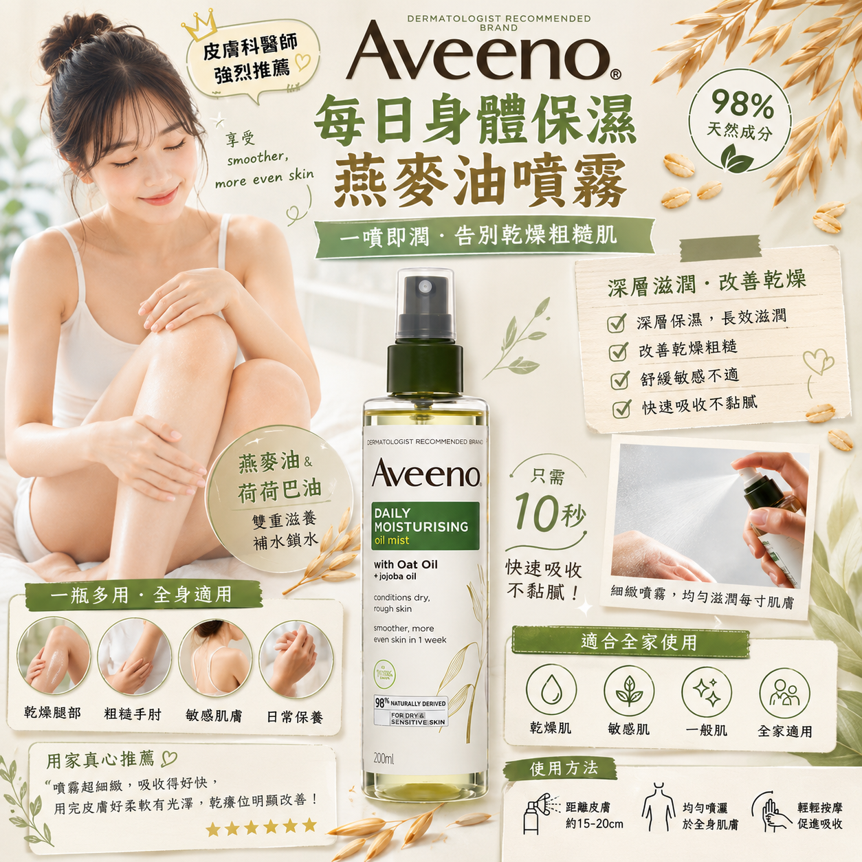 【預訂】AW082505 Aveeno｜保濕燕麥油噴霧｜200ml