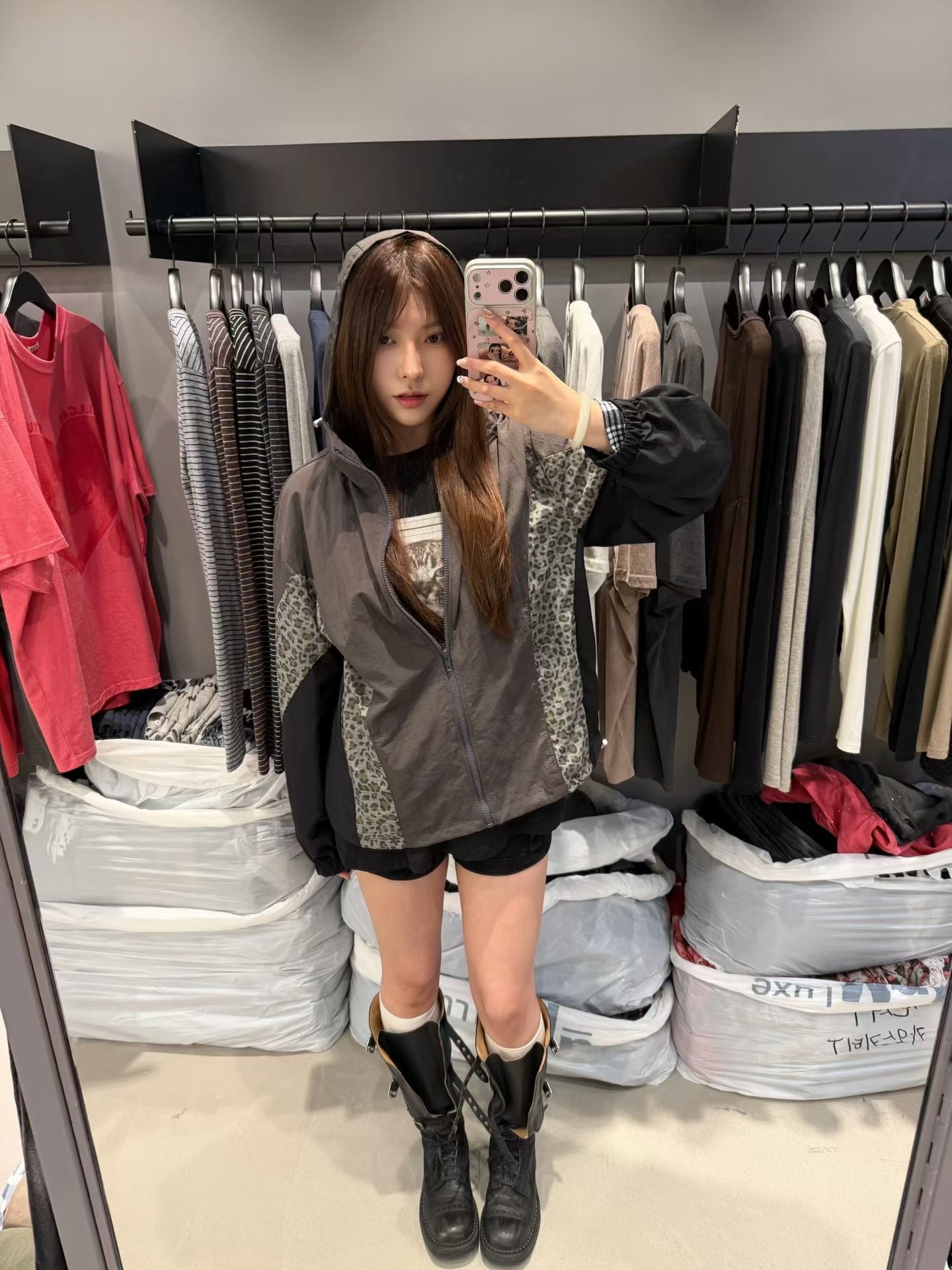 豹紋拼接校服夾克