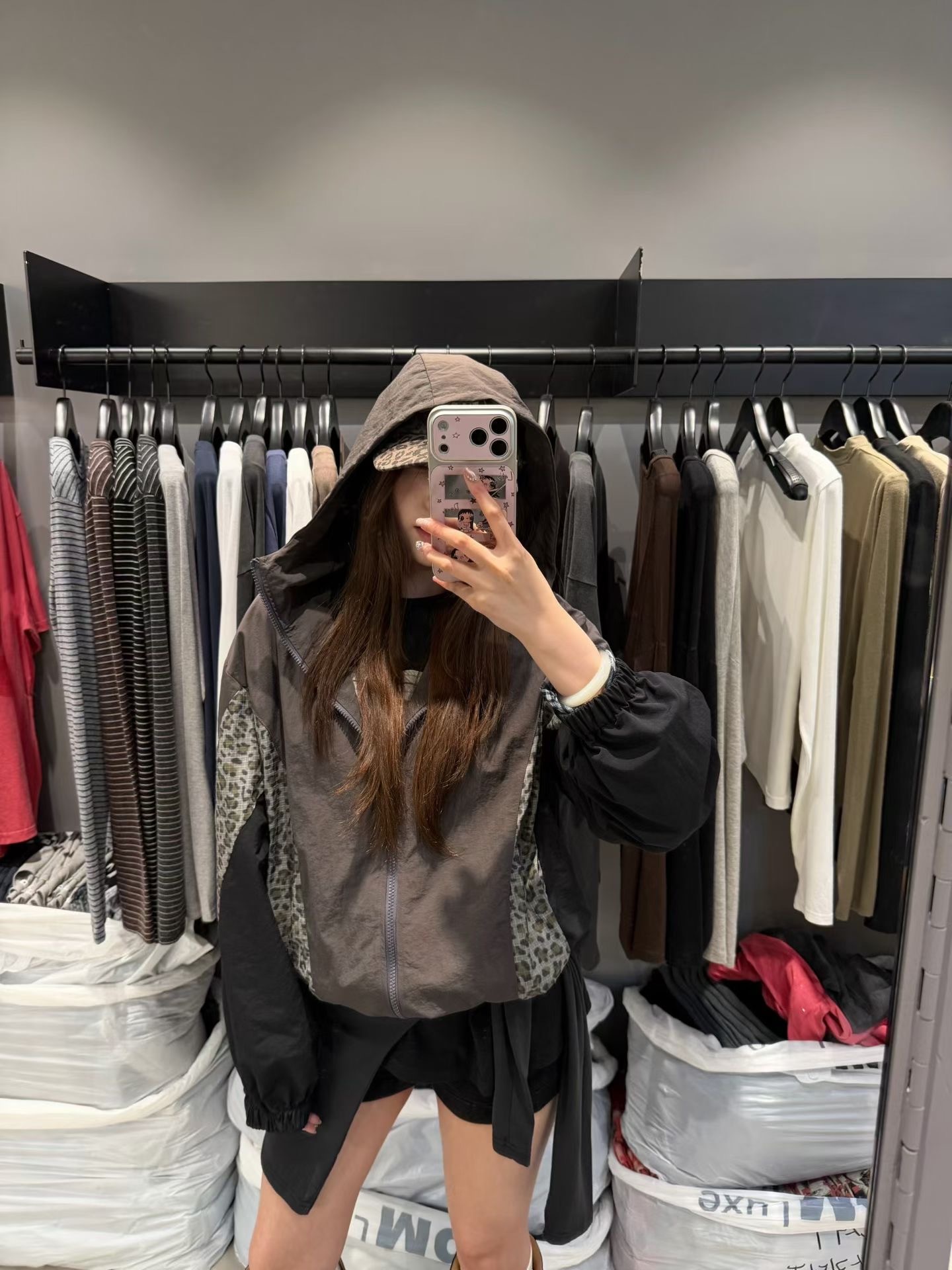 豹紋拼接校服夾克