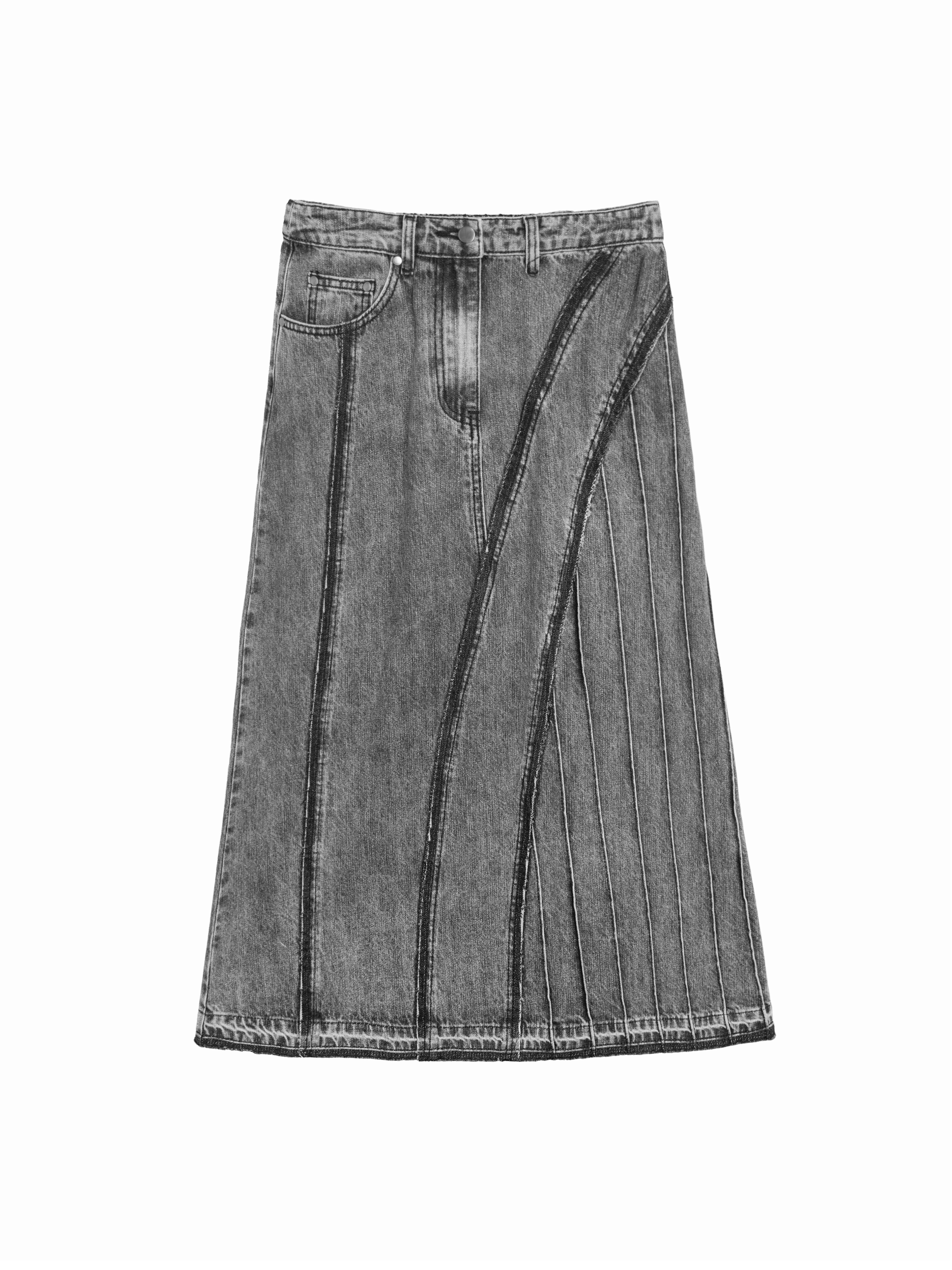 Pin-tuck Washed Denim Skirt - 26WRK040Q