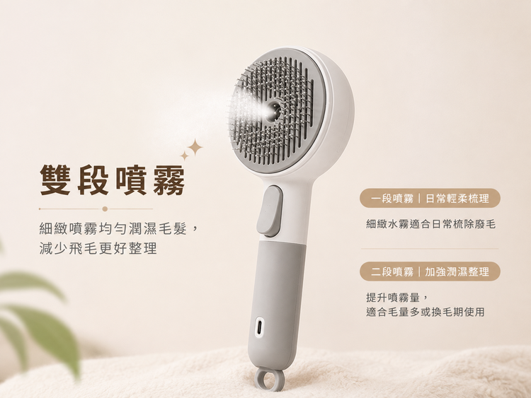 雙段噴霧兩用乾洗寵物廢毛梳