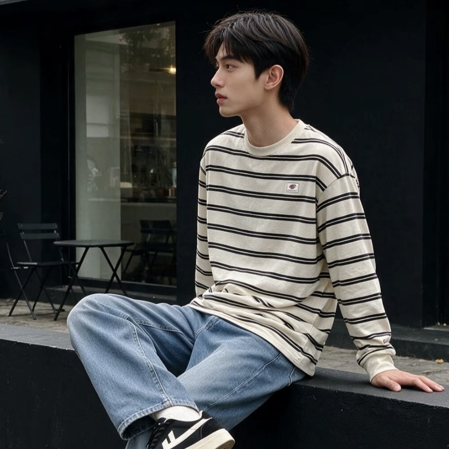 『預購商品』Dickies 日系復古學院風條紋撞色Logo寬鬆長袖T恤 DKU261MKT280