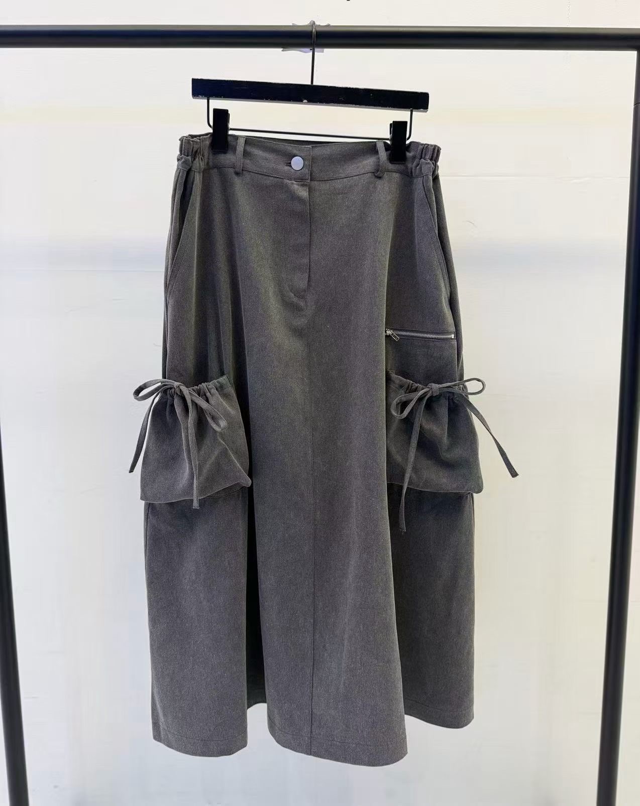 灰色打結口袋長裙