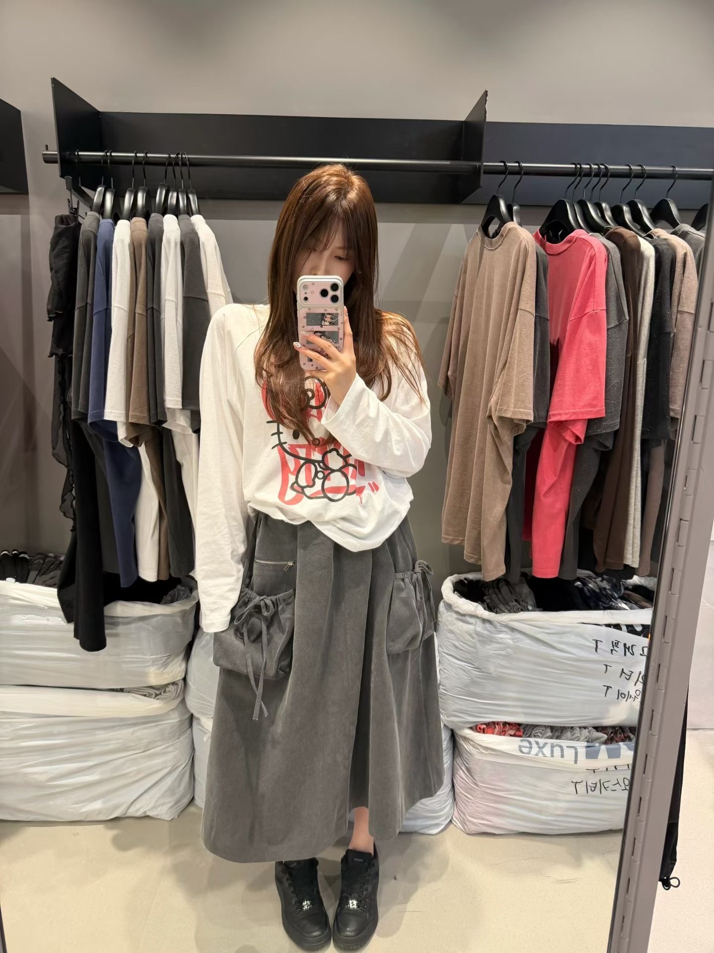 灰色打結口袋長裙