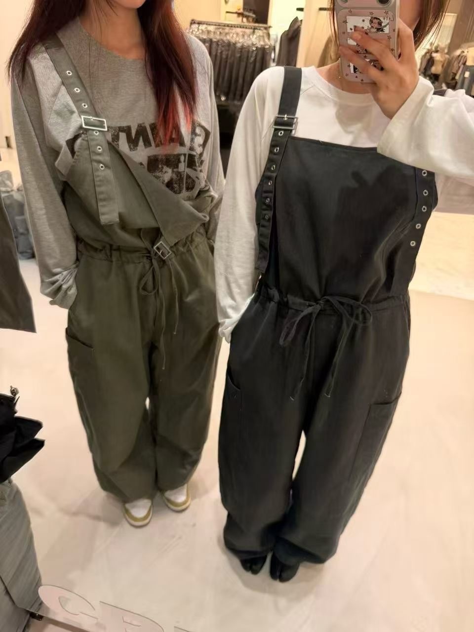 銀釦吊帶綁腰吊帶長褲
