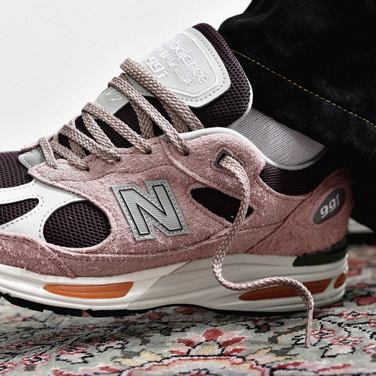 NEW BALANCE 991V2 粉咖 麂皮 網眼拼接 休閒 運動 U991PR2