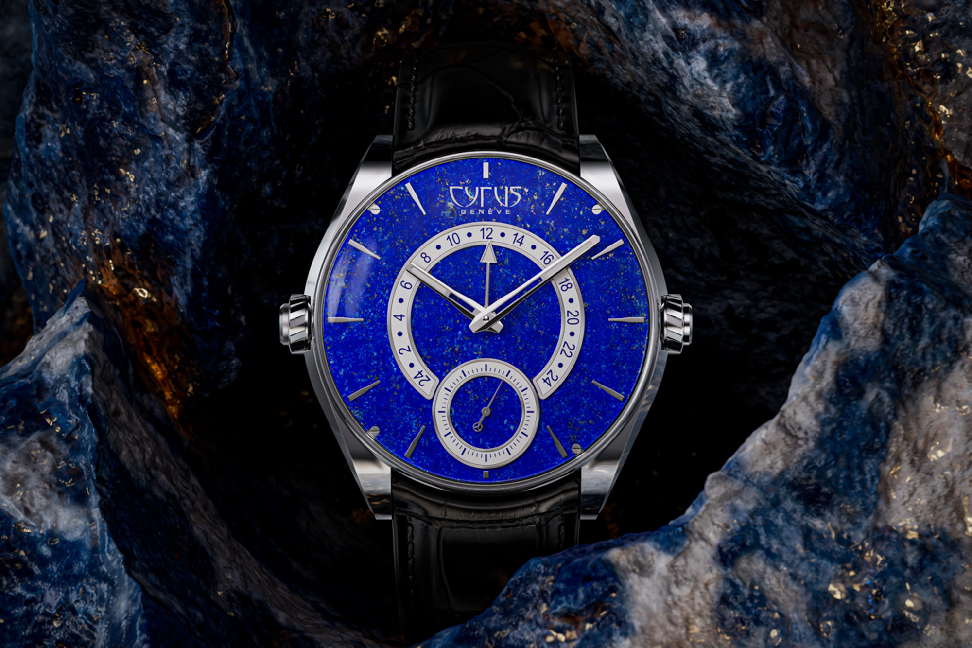 DOMINION LAPIS BLUE GMT, WWG2026,Cyrus,Cyrus Genève,LAPIS BLUE,Jean-François Mojon,獨立製錶,賽瑞錶,528.507.TT.SP.A,逆跳雙時區腕錶,青金石,藍色青金石