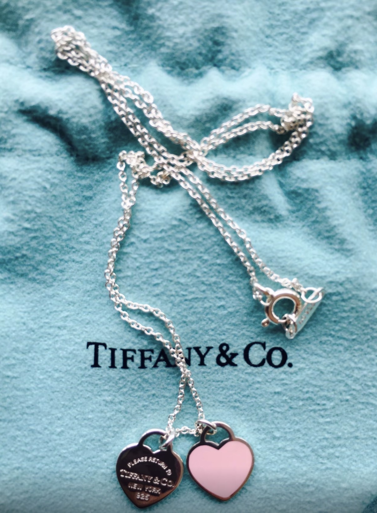 Tiffany & Co. Return to Tiffany 粉色雙心鎖骨鏈