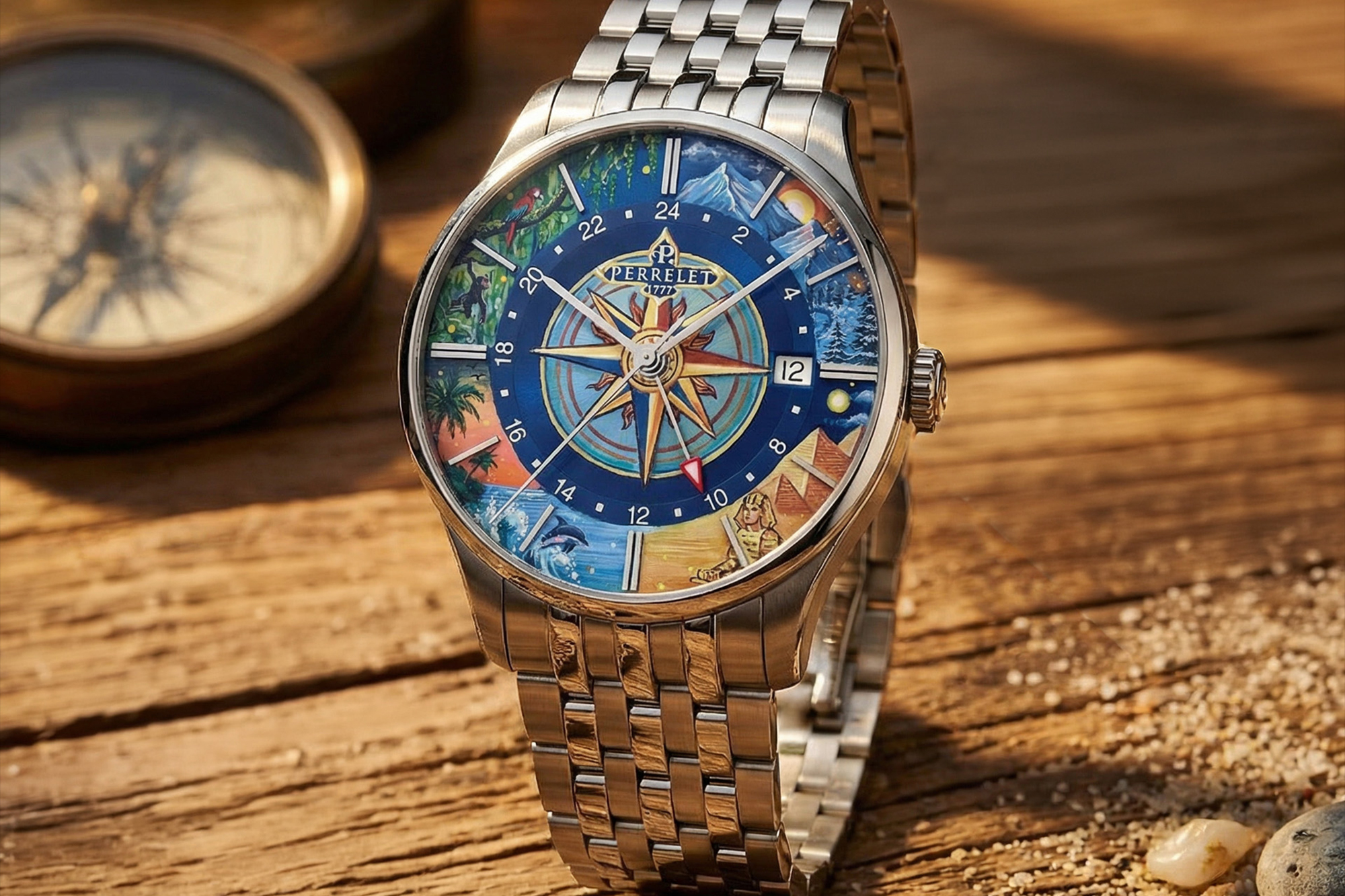 Perrelet,沛力錶,A1304/S1,Weekend GMT Atlas, ifl watches,兩地時間,微型手繪,hand-painted, traveller,手繪面盤