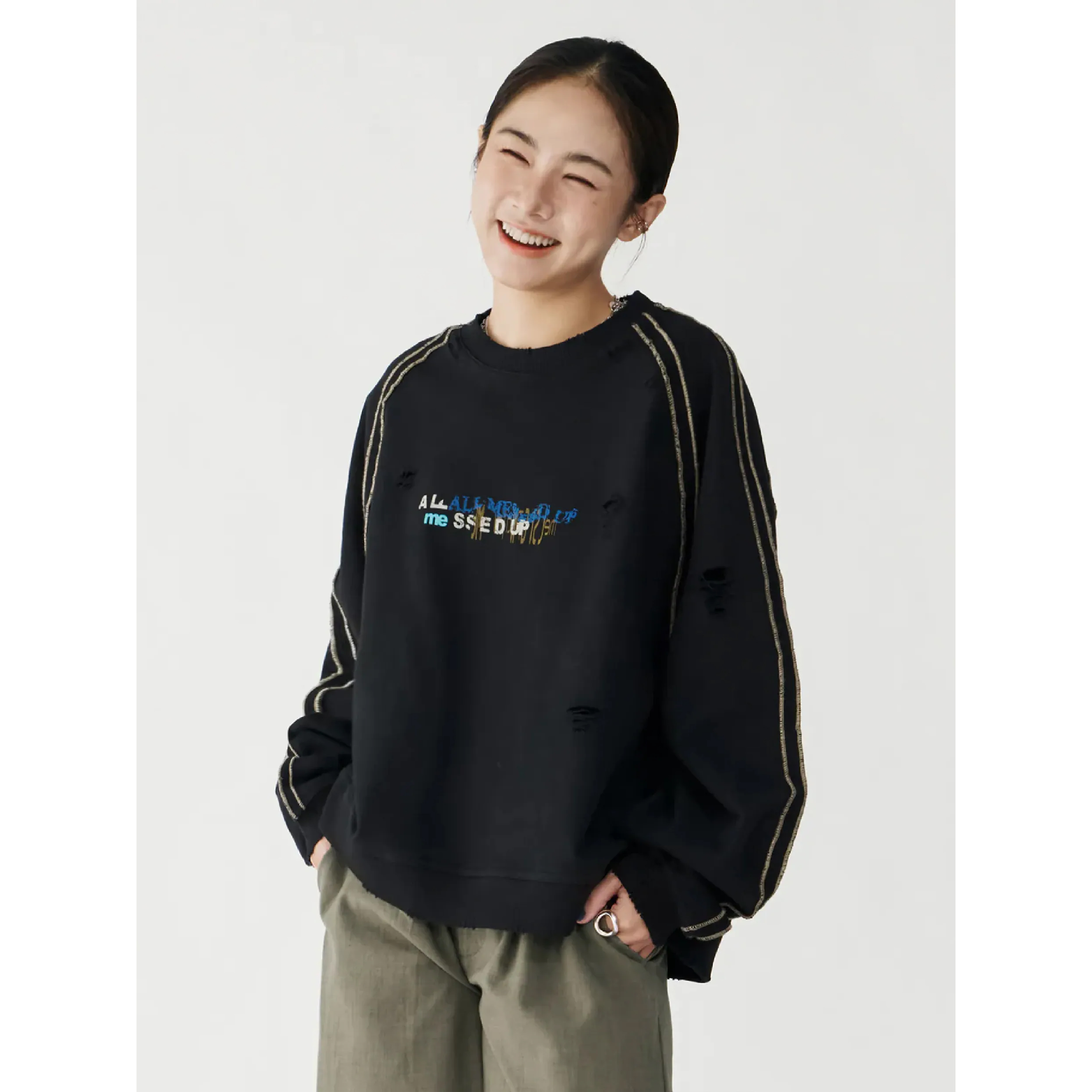 MELSIGN x plain-me Break Time Destroyed Crewneck